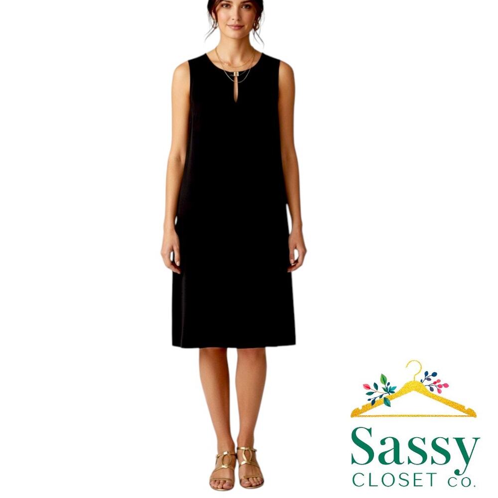 ✨ TOMMY HILFIGER Black Keyhole Neck Shift Dress L Sleeveless LBD EUC 🖤 - Picture 8 of 9